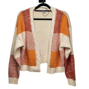NWOT Lush Peach Tangerine Open Knit Color-block Knit Sweater Women's M